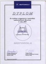 Za wybitne osiągnięcia w sprzedaży radiotelefonów MOTOROLA 2002
