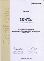 Za wybitne osiągnięcia w sprzedaży radiotelefonów MOTOROLA 2007